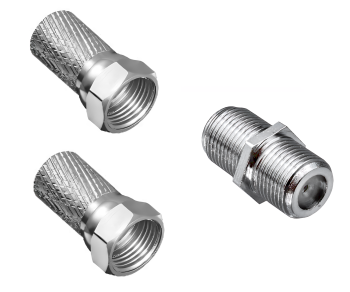 SAT-Kabel Verbinder Set, 2x F-St. + Kuppl. 2x 7,3mm F-Stecker mit einem Verbinder im Set